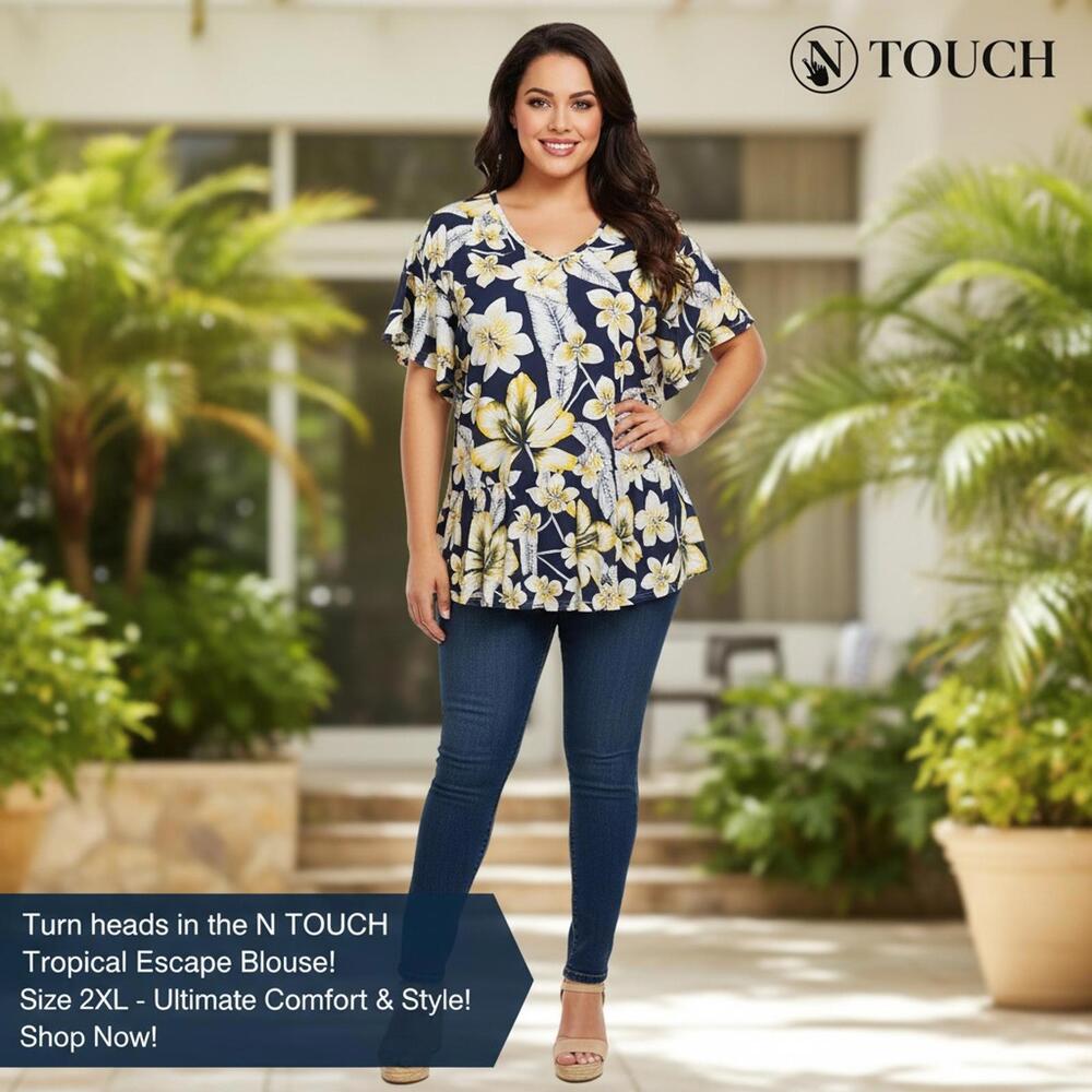 N TOUCH Tropical Escape Floral Blouse Size 2XL
